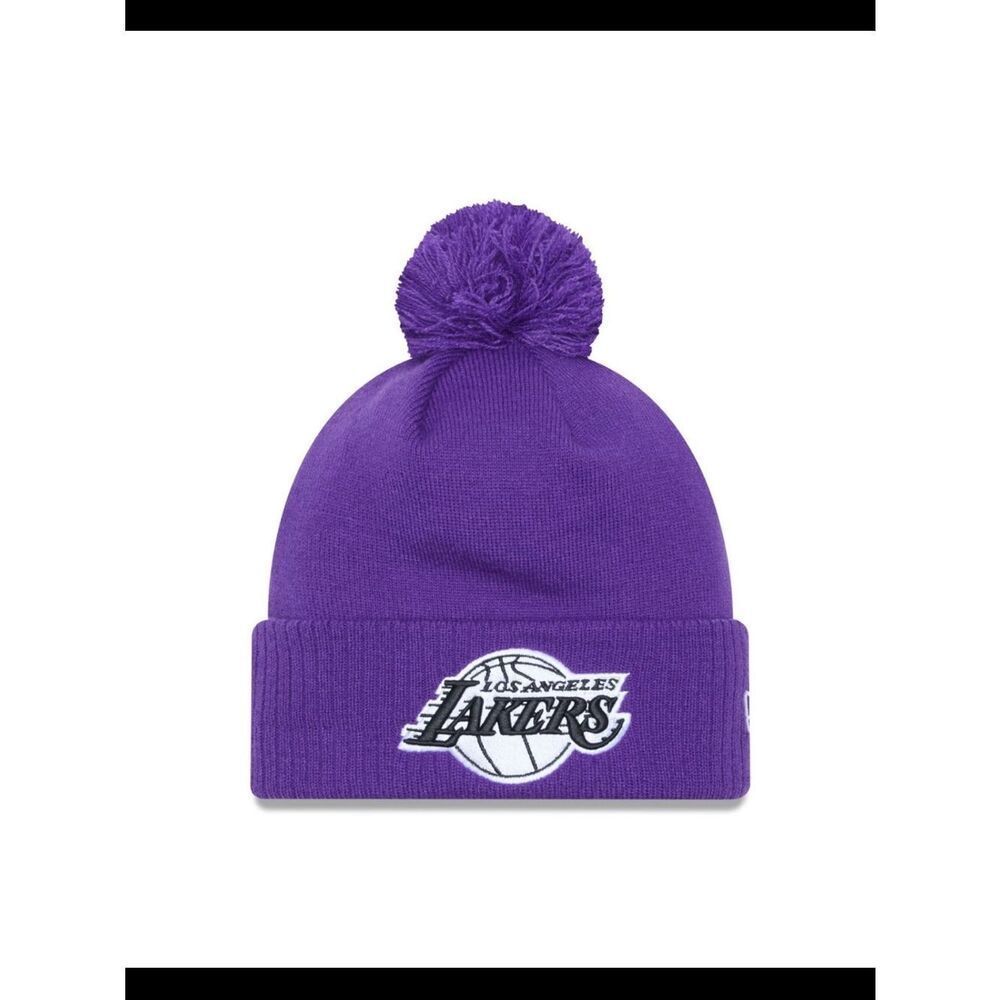 New Era Los Angeles Lakers Basketball City Edition Purple Pom Beanie Hat OS